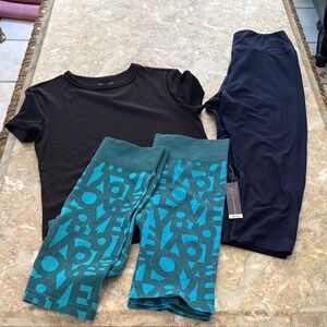 No Boundaries Black Top with Teal Patterned Leggings